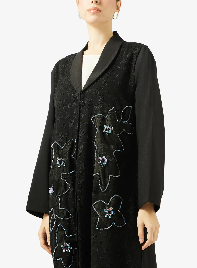 Hayas Closet  Embellished Open Front Wide Lapel Collar Abaya for Women | Best Price UAE